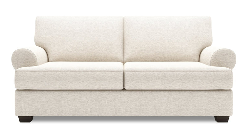 Made in Canada Customizable Sofa Lab Roll 76\" Chenille Fabric Condo Size Sofa with Rolled Arms - Luxury Sand Beige