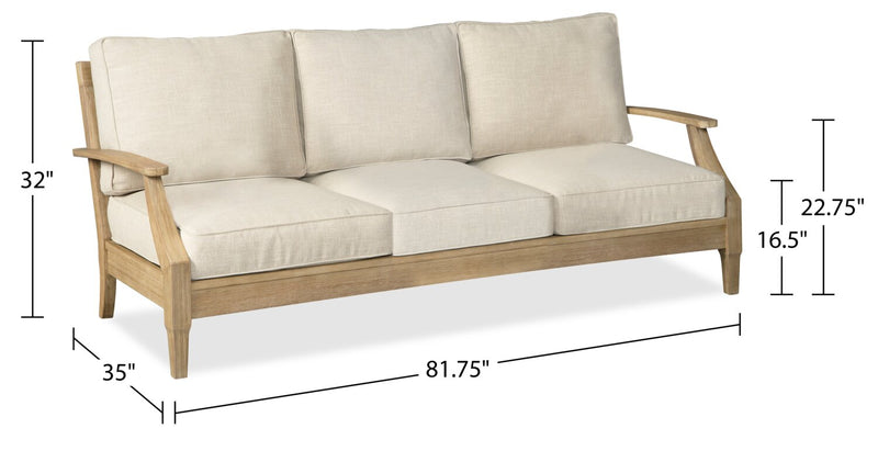 Juno Outdoor Patio Sofa - Eucalyptus Wood & Nuvella Fabric, UV & Weather Resistant - Natural/Beige