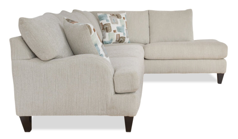 Made in Canada Nofia 3-Piece Right-Facing Chenille Fabric Sectional with  Accent Pillows and Wood Legs - Linen Beige