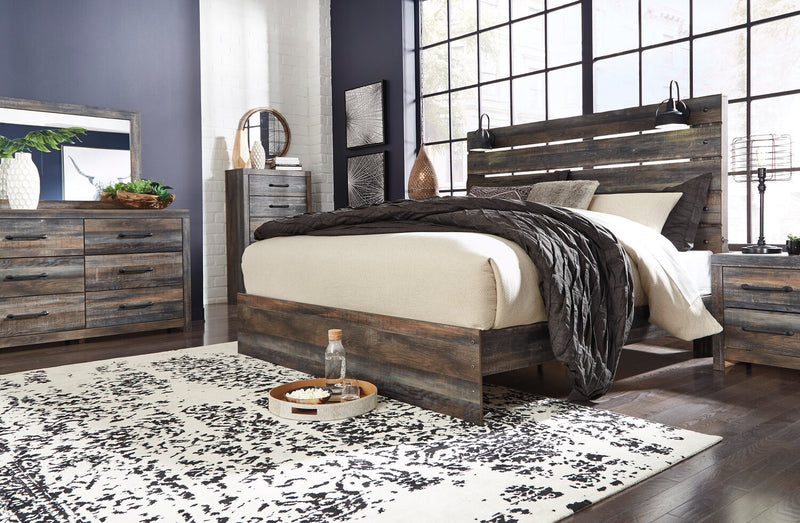 Abby Panel Bed with Headboard & Frame, LED, USB, Brown - King Size