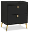 Gabi Bedside 2-Drawer Nightstand with Gold Accent, 21.5\"W x 25\"H - Black