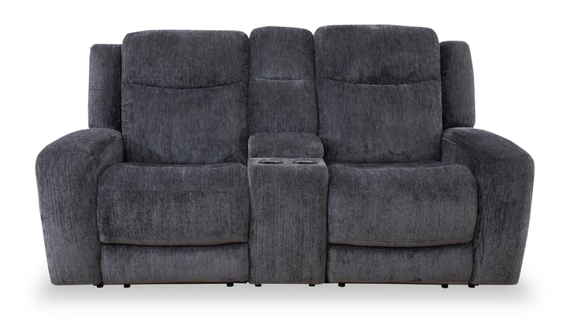 Atlantis 79\" Fabric Zero Gravity Power Reclining Loveseat with Storage Console and USB Ports - Dark Grey