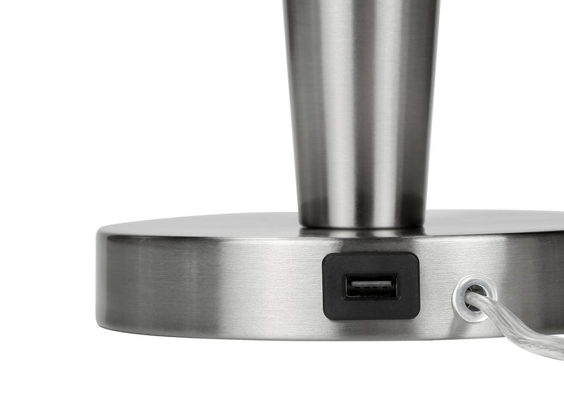 24\" Nickle Metal 2-Piece Set, with Two Table Lamps and USB Charging