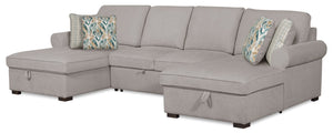 Scott Living Haven 3-Piece Chenille Fabric Sleeper Sectional with Two Storage Chaises - Grey
