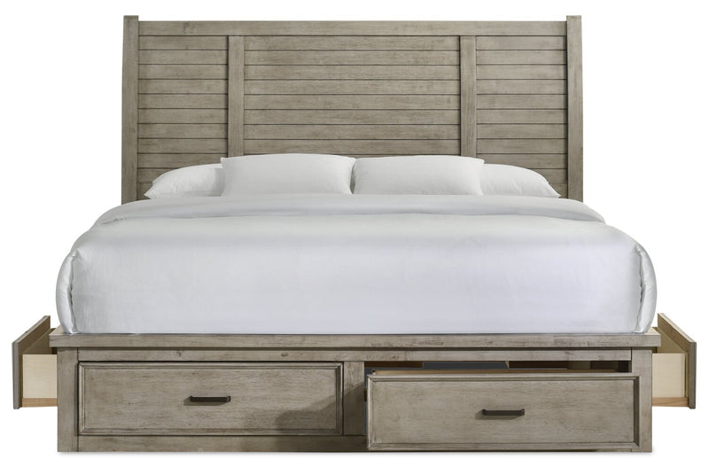 Levi Platform Storage Bed with Headboard & Frame, Wooden, Drift Grey - King Size