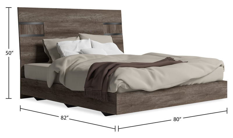 Gino Panel Bed with Headboard & Frame - Made in Italy, Modern, Brown - King Size