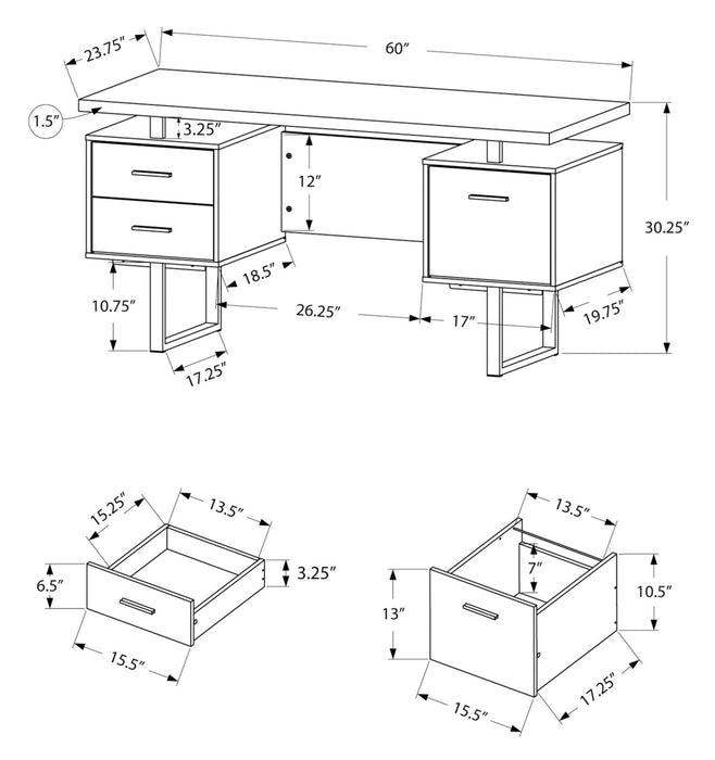 Teagan 60\" Reversible Office Desk with 3-Drawers - Light Taupe