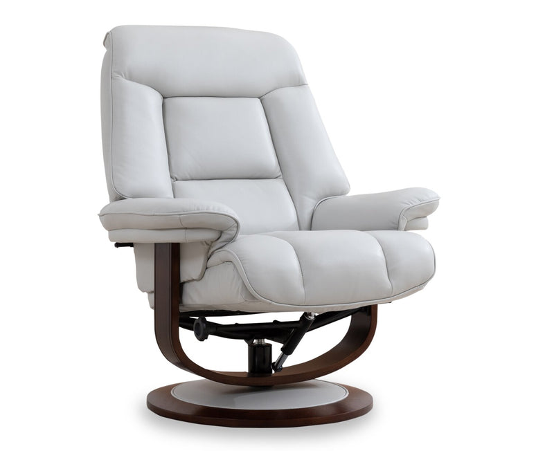 Maven 34.5\" Grey Genuine Leather Stress Free Reclining Chair with Footrest and Wood and Metal Base - Grey