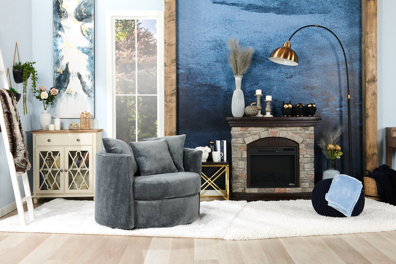 Made in Canada Midi 42\" Chenille Fabric Swivel Cuddler Accent Chair - Plush Thunder Grey