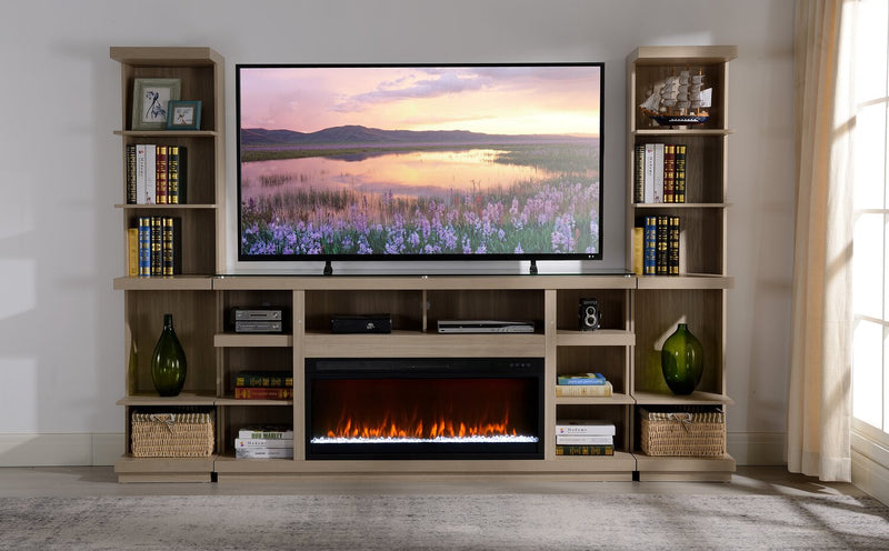 Axel 74\" Modern  Electric Fireplace TV Stand with Storage and Cable Management for TVs up to 85\"- Taupe