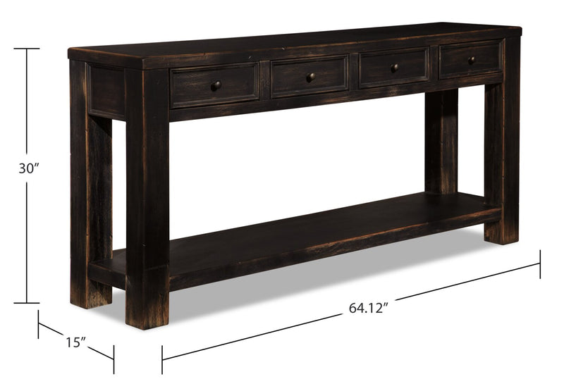 Breda 64.12\" Rustic Sofa Table with Storage and Shelf - Vintage Black Wood