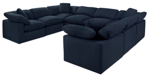 Eclipse Modular 8-Piece Linen-Look Fabric Sectional with Reversible Feather Down Cushions - Navy Blue