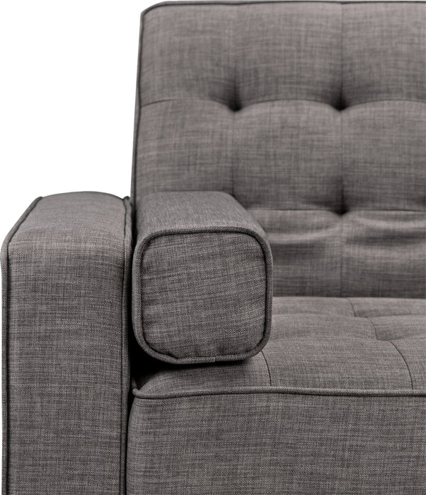 Avery 81.5\" Linen-Look Fabric Klik Klak Futon with Tufting and Two Armrest Pillows - Grey