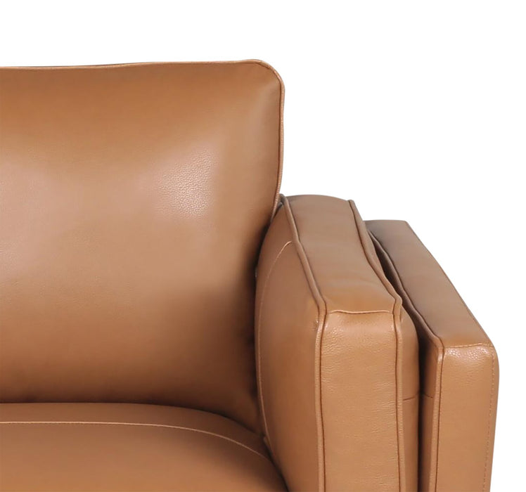 Vivia 86\" Genuine Leather Sofa with Removable Seat Cushions and Wood Base - Caramel Brown