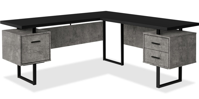 Marnie Reversible 71\" L-Shaped Corner Office Desk with 3-Drawers - Black Concrete-Look