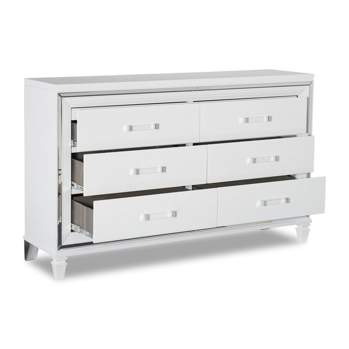 Max Bedroom 6-Drawer Dresser, 66\"W x 41\"H, Glam - White