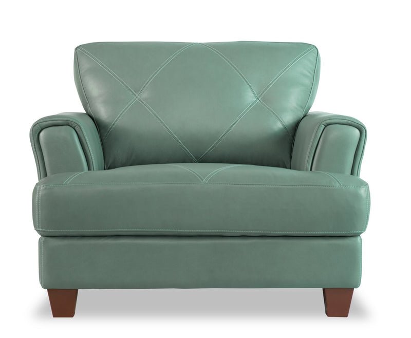 Chateau d'Ax Vita 44\" 100% Genuine Leather with Diamond Pattern Stitching and Wood Legs - Seafoam Green