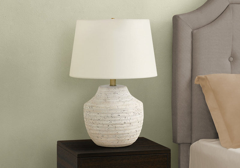 20\" Cream Textured Concrete Table Lamp with Ivory Shade