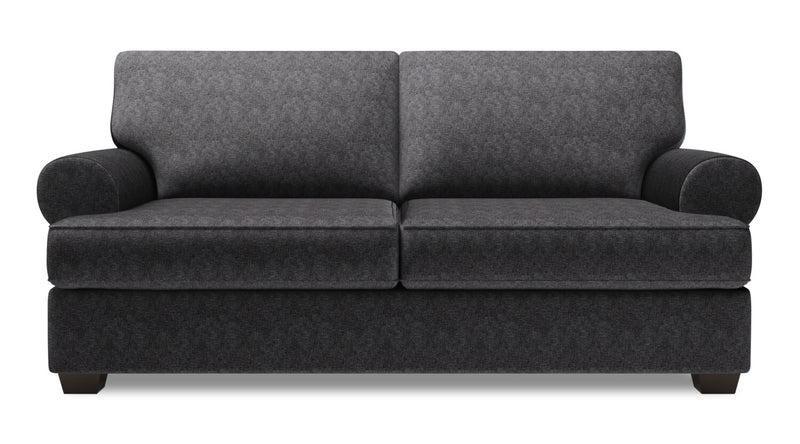 Made in Canada Customizable Sofa Lab Roll 76\" Chenille Fabric Condo Size Sofa with Rolled Arms - Luxury Charcoal Grey