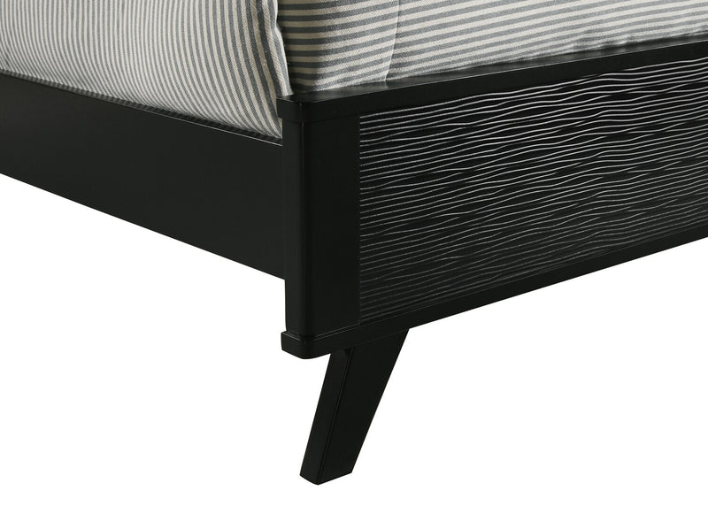 Atlas Panel Bed with Headboard & Frame, Mid-Century Modern, Black - King Size