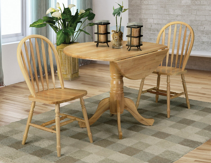 Hana 3pc Drop-Leaf Dining Set with Table & 2 Chairs, Pedestal Base, 40\"W - Natural