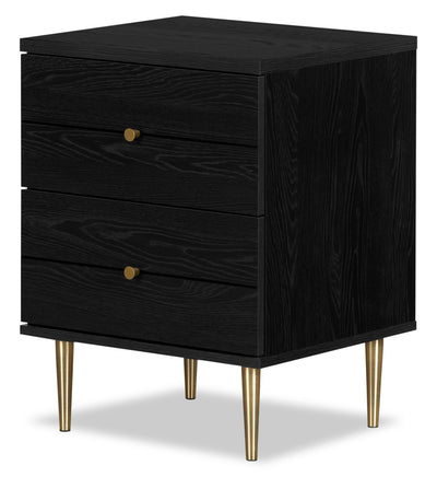 Lake Bedside 2-Drawer Nightstand, 19.5"W x 25.5"H, Made in Canada, Glam - Black | Table de nuit somptueuse Lake de 19,5 po (L) x 25,5 po (H) à 2 tiroirs, fabriquée au Canada - noire