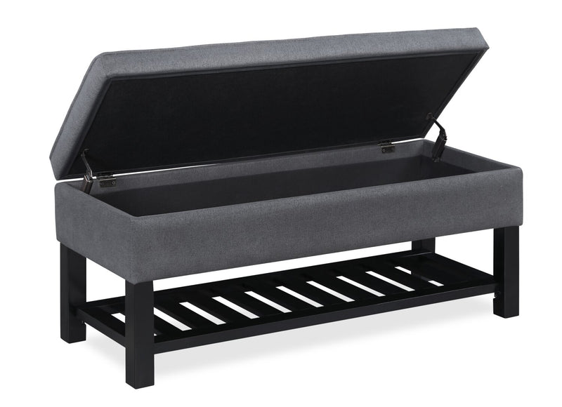 Ryan 43.5\" Storage Bench with Bottom Shelf - Dark Grey