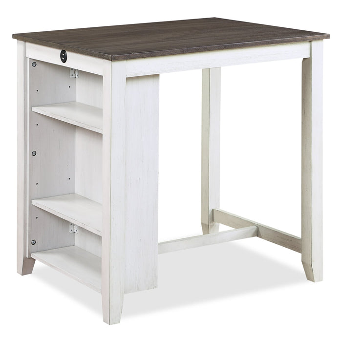Lane 3pc Counter-Height Dining Set with Table & 2 Chairs, Built-in Shelves & USB, 36.5\"W - White