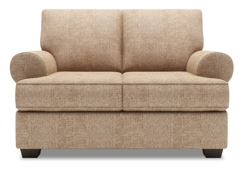 Made in Canada Customizable Sofa Lab Roll 64\" Chenille Fabric Loveseat with Rolled Arms - Luxury Taupe