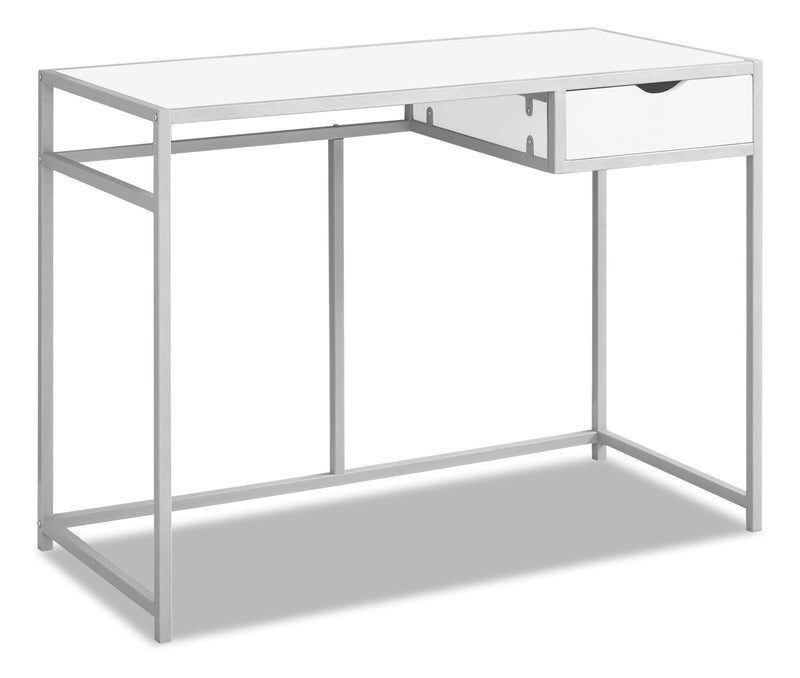 Everly 42.25\" Office Desk with Drawer - White/Silver