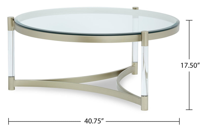 Silas  40.75\" Modern Round Glass Top Coffee Table - Platinum with Metal and Acrylic