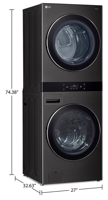 LG 5.8 Washer/7.4 Dryer Cu. Ft. Front-Load High-Efficiency Steam Washtower™ - Black Steel - WKEX300HBA