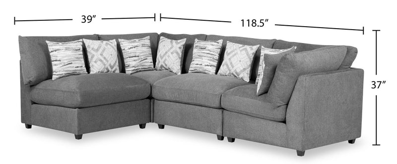 Scott Living Evolve Modular 4-Piece Linen-Look Fabric Pit Sofa Sectional with Feather Down Cushions - Charcoal