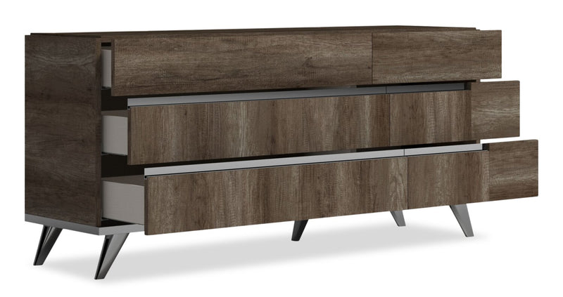 Gino Bedroom 6-Drawer Dresser - Made in Italy, 67\"W x 32\"H, Modern - Brown