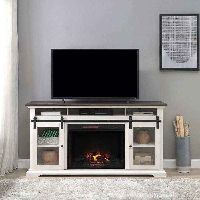 Monte 69\" Electric Fireplace TV Stand with Storage and Cable Management for TVs up to  75\"- White