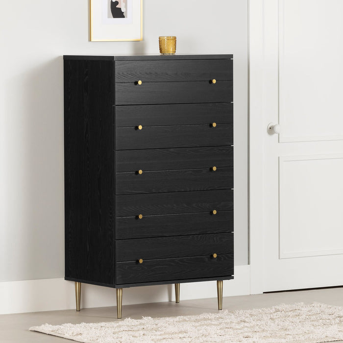 Lake Bedroom Chest of Drawers, 5-Drawer, 29\"W x 52\"H, Made in Canada, Glam - Black