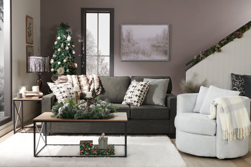 Made in Canada Petite 36\" Chenille Fabric Swivel Cuddler Accent Chair - Teddy Star Grey