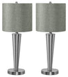 24\" Nickle Metal 2-Piece Set, with Two Table Lamps and USB Charging