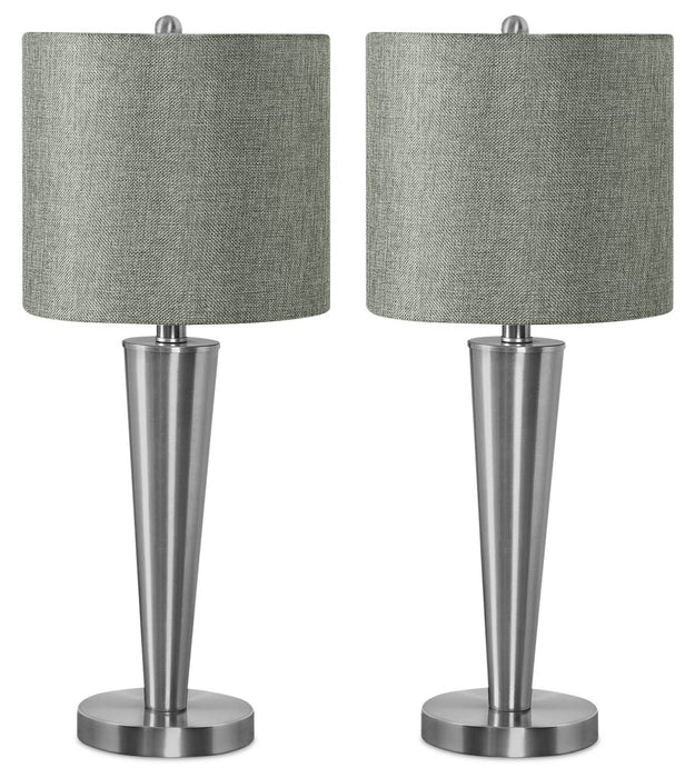24\" Nickle Metal 2-Piece Set, with Two Table Lamps and USB Charging