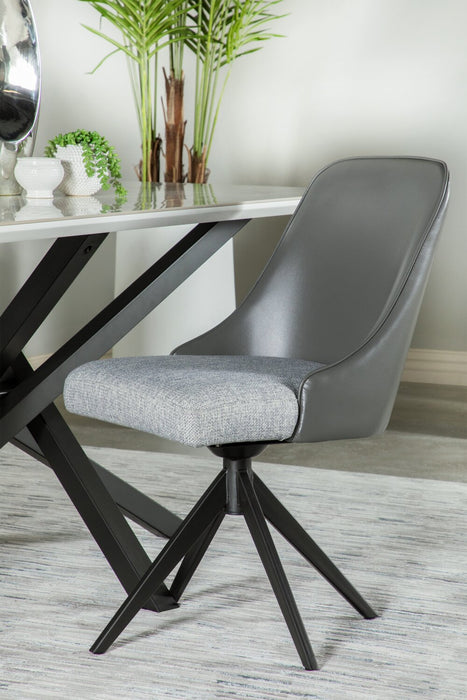 Bari Dining Chair with Vegan-Leather & Linen-Look Fabric, Swivel-Seat, Metal - Grey