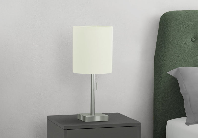 17\" Nickle Metal 2-Piece Set, with Two Table Lamps and USB Charging