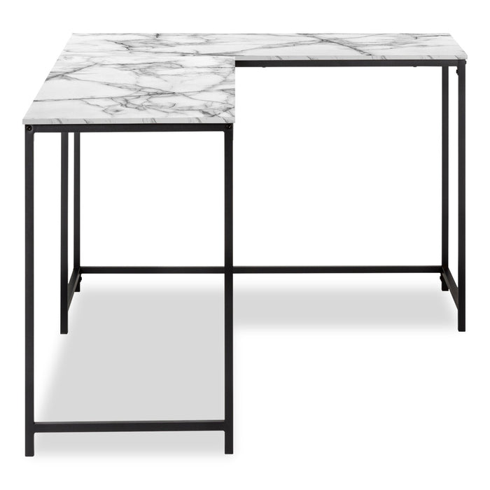 Karter 58.25\" L-Shaped Corner Office Desk - White Marble-Look