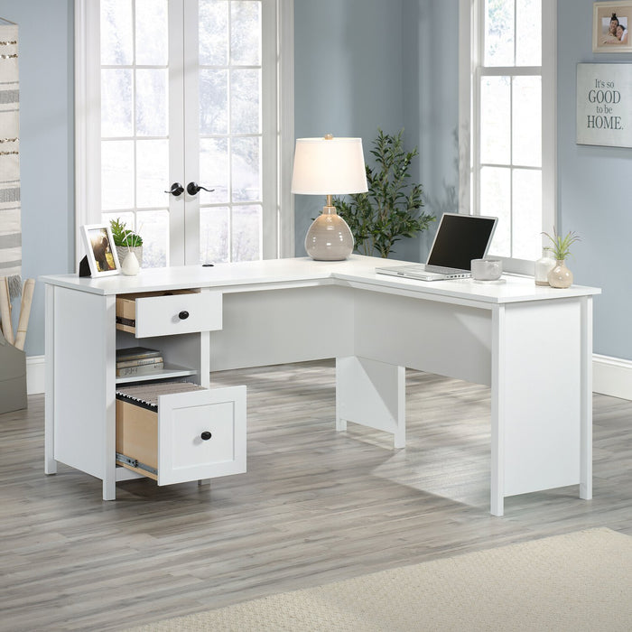 Cayla 59.06\" L-Shaped Office Desk with File Drawer - Soft White