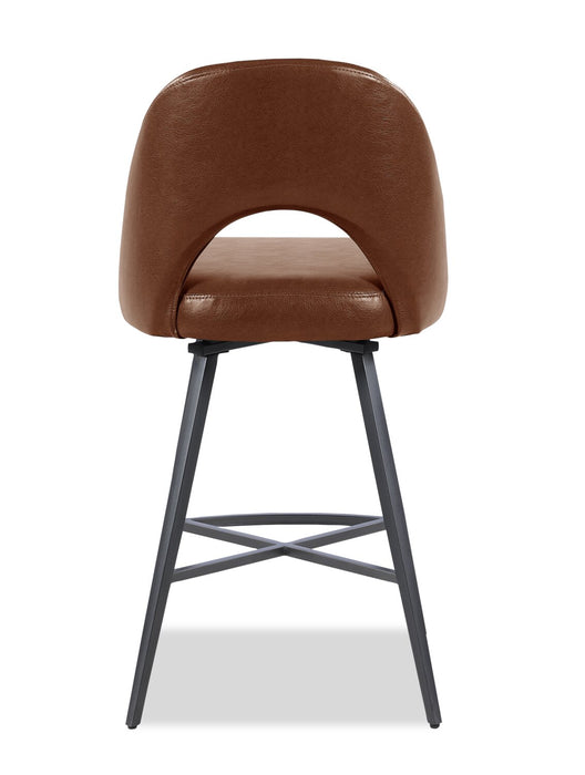 Elijah Counter-Height Stool with Swivel Seat, Vegan Leather Fabric, Metal - Brown