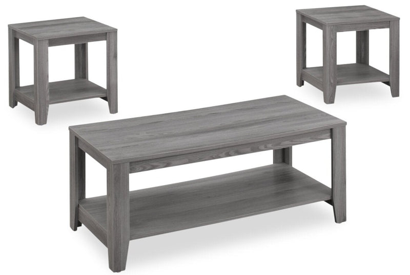 Kalen 42\" Modern 3-Pack Coffee + 2 End Tables with Shelf - Grey