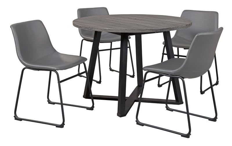 Cole 5pc Dining Set with Table & 4 Grey Chairs, Metal, Melamine, 42\"W Round