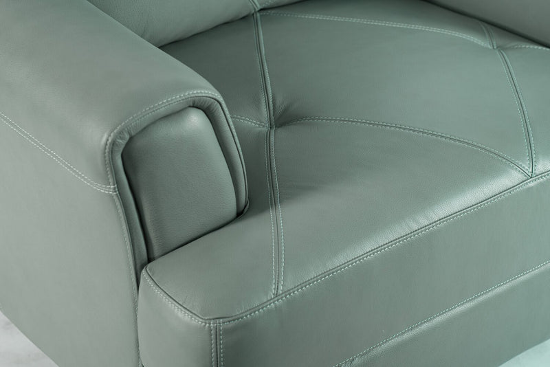 Chateau d'Ax Vita 44\" 100% Genuine Leather with Diamond Pattern Stitching and Wood Legs - Seafoam Green