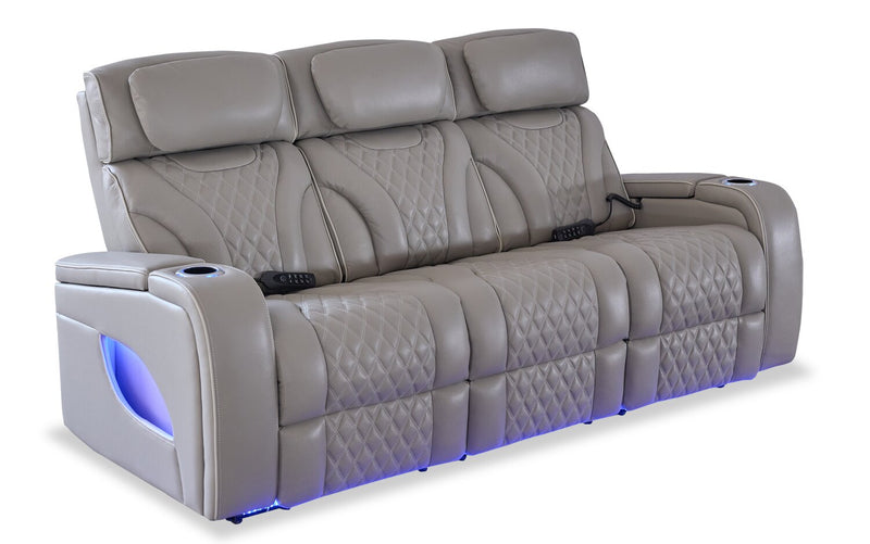 Elite 86\" Genuine Leather Massage Power Reclining Sofa with Power Headrests and Storage Arms - Grey