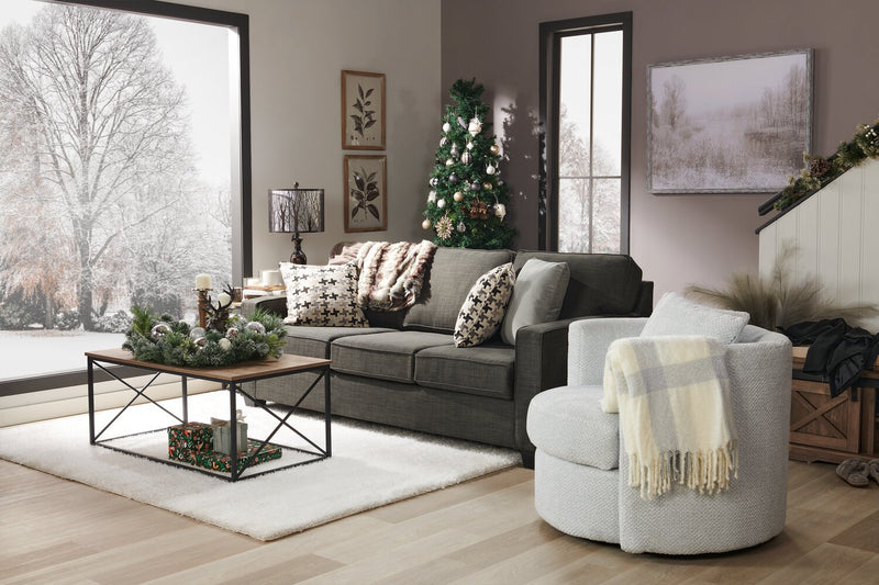 Made in Canada Petite 36\" Chenille Fabric Swivel Cuddler Accent Chair - Teddy Star Grey