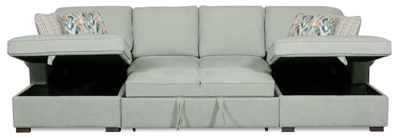 Scott Living Haven 3-Piece Chenille Fabric Sleeper Sectional with Two Storage Chaises - Seafoam Blue